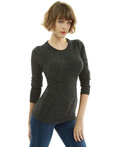 AmélieBoutik Women Cotton Blend Crewneck Long Sleeve Cable Knit Pullover Sweater2