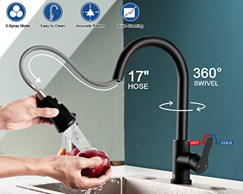 Kitchen Faucet With Pull Down Sprayer Vmasstone Single Level Stainless Steel Kitchen Sink Faucet With 3-Spray Mode Single Handle High Arc Modern Faucet For Kitchen, Rv, Laundry, Bar (Matte Black) #TOP3