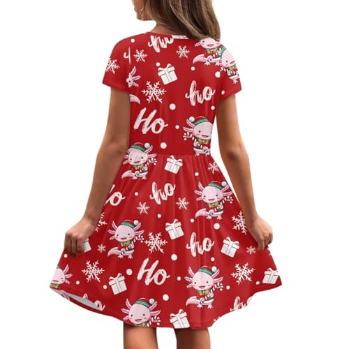 Image of Girls Dress with Pockets Basic Short Sleeve High Waist Swing Skater Dress School Party Dress for Kids