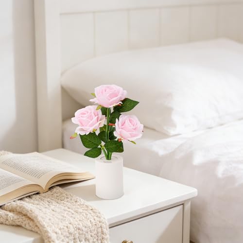 Image of Artificial Pink Rose Flower Lamp, Light Home Decor Birthday Gifts for Women