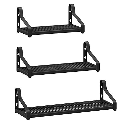 SONGMICS Estantes de Pared Metálicos, Juego de 3 Estantes Flotantes, Estilo Industrial, para Decoración, Marcos de Fotos, Adornos, Negro LFS031B01