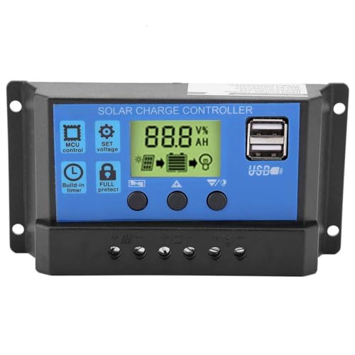 Image of Blackt Electrotech BT61C Solar Charge Controller - 12V /24V 10A PWM Regulator with LCD Display & Dual USB Ports for Solar Panel Charging, Home & Industrial Use
