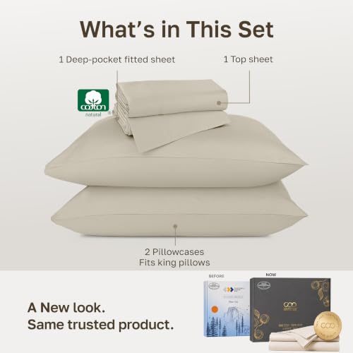 Image of California Design Den Luxury 800 Thread Count California King Sheets, Beige | 100% Cotton Sateen Backed by Good Housekeeping Seal - Soft & Thick, 16 inch Deep Pocket, All-Around Elastic, 4 Pc Set, Easy Care