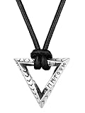 FaithHeart Viking Runes Necklace for Men - Norse Runic Triangle Talisman Amulet Pendant - Black Braided Leather Cord Chain Adjustable 16-32 Inch