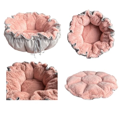 Cama Pet Redonda em Pelucia tipo Ninho Retratil p Cachorro e Gato 50x50 (Rosa Com Cinza)