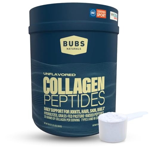 BUBS Naturals Collagen Peptides Powder, Collagen for Women & Men, Hydrolyzed Peptides, Unflavored Pasture Raised Grass Fed, Paleo Keto Friendly, Supports Hair Skin & Joint Health (20 oz) 28 Servings