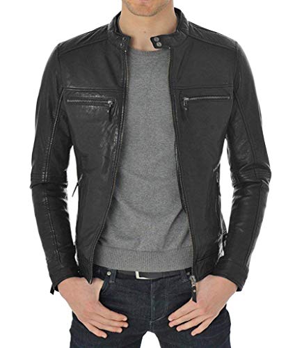 Mens Slim Shady Black Lambskin Leather Jacket, Biker Jacket