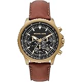 Michael Kors Reloj para hombre Cortlandt, movimiento cronógrafo, caja de acero inoxidable dorado de 44 mm con correa de piel, MK8906