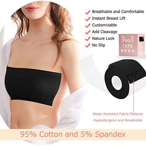 Boob Tape for Breast Lift Boobytape, 1 Box Breast Tape Lifting with 2 PCS Nipple Cover Set, Breathable Nipple Tape 2 inch Adhesive Lift and Push Up Tape Black2