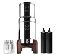 Phoenix Gravity 2.25G Gravity Fed Stainless Steel Water Filter and Purifier with 2 Carbon Filter and 2 POSTreat Fluoride Removal Filter with 7 inch Water View Spigot and Wooden Stand