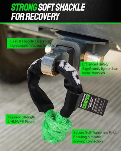 Image of DAYDOOR 68,300 LBS Soft Shackle Recovery Kit, 3 /4 inch x 24 inch (2-Pack) with 7075 Aluminum Snatch Ring, Winch Accessory for Ford F250 /F350, Ram 2500 /3500, Heavy Tractor & Full-Size Trucks(Green)