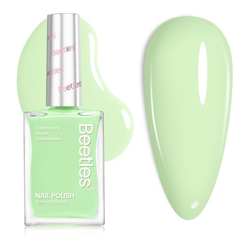 Beetles Pastel Green Nail Polish - Mint Green Pastel Nail Polish Quick Dry, Soft Color Spring Nails, Long-Lasting Pastel Nails, St Patricks Day Fingernail Art Effect for Manicure Salon-0.51Fl Oz/15ML