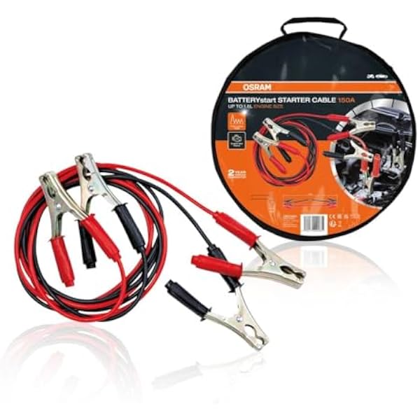 OSRAM STARTER CABLE 150A, kabel rozruchowy do silników benzynowych, 6/12V, OSC060, kabel rozruchowy do silników ≤1,6L, aluminium pokryte miedzią, 2,5m