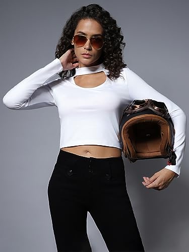 Image of High Star Women's Choker Neck Fitted Full Sleeves Crop Top