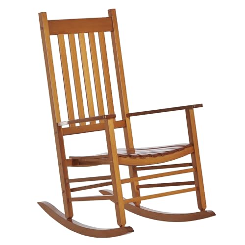 Outsunny Outdoor Rocking Chair, Patio Wooden Rocking Chair with Smooth Armrests, High Back for Garden, Balcony, Porch, Supports Up to 353 lbs, Natural