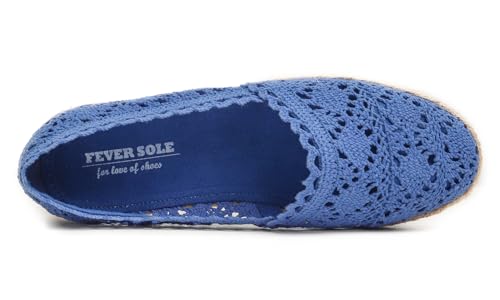 Feversole Women's Close Toe Espadrilles Women's Comfort Breathable Slip On Flats Shoes Blue Knit Crochet Jute Size 5 - Image 2