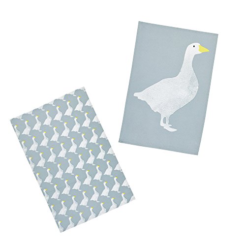 Image of KitchenCraft 'Goose' 1% Cotton Printed Bird Tea Towels, 7 x 47 cm - Grey / White (Set of 2)