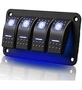 4 Gang Aluminum Rocker Switch Panel, Waterproof Electrical Switch 5 Pin ON/OFF Pre-Wired Toggle S...