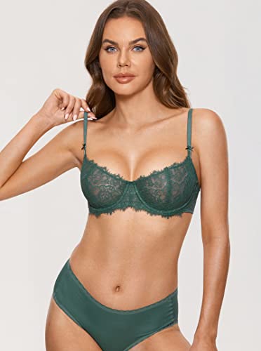 Image of DOBREVA Women's Balconette Sexy Unlined Bra Lace Push Up Plus Size Bras See Through Underwire