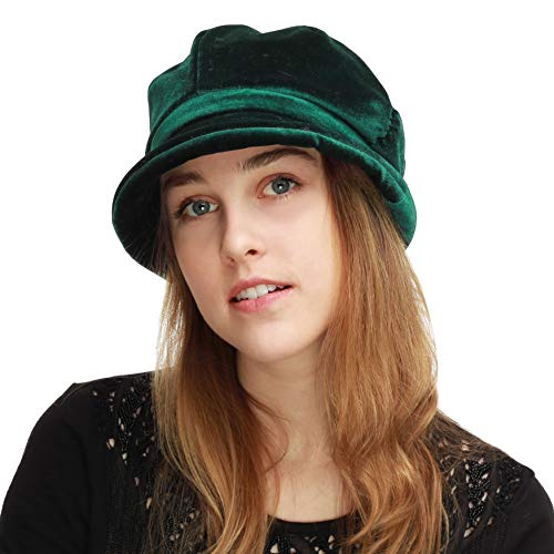 BLACK HORN Womens Newsboy Cabbie Beret Cap Cloche Visor Hats (Velvet-Green)