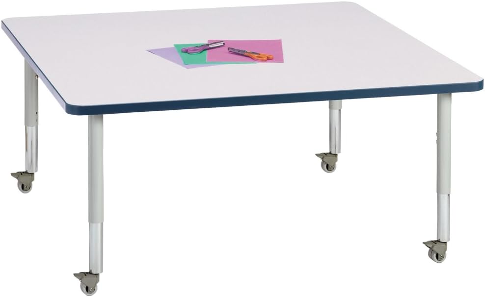 Jonti-Craft Berries 6418JCM119 Square Activity Table, M-Height (20"-31" Adjustable Height, Mobile), 48" x 48", Gray/Green/Gray