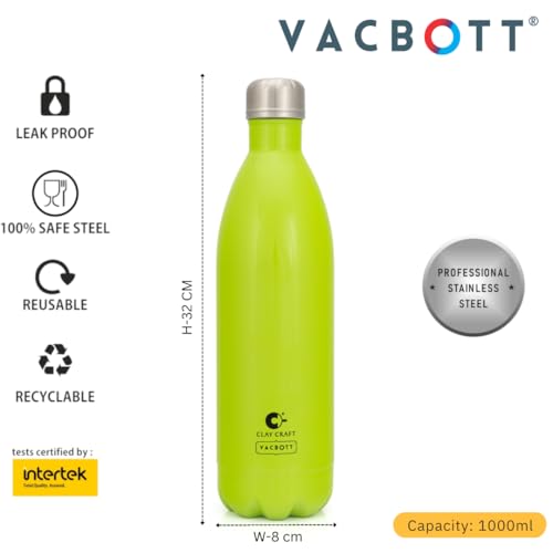 Image of Clay Craft Vacbott Stark Solid Double Walled|18 Hours Hot and 24 Hours| Cold Water Bottle Vacuum Insulated Flask Bottle 1000 ml|2 Piece|Leak Proof|Office Bottle|Gym|Home|Kitchen