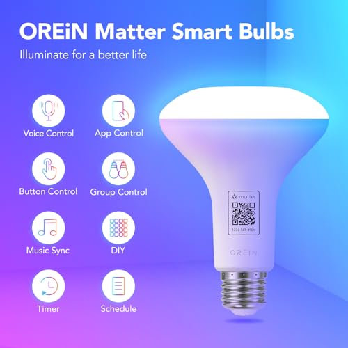 Orein OS0101411267 Matter Smart Light Bulb, Br30 Smart Bulbs Work With Apple Home, Alexa, Google Home, Smartthings, Color Changing Light Bulbs 2.4Ghz Wifi Only thumb #1