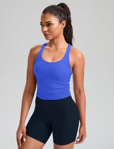 Image of HeyNuts Zeal Bras Longline Ribbed Medium Support Sports Bras, Crisscross Back Tank Tops with Removable Pads A-D Cups