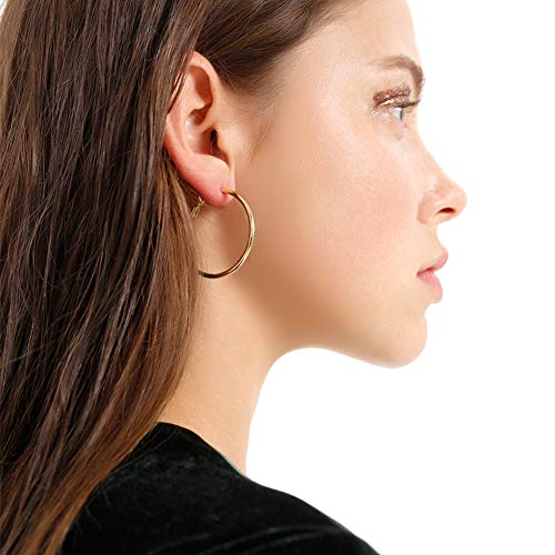 925 Sterling Silver Post Hoop Earrings, Lightweight Hoops 18K Gold Plated Polished Round Hoop Earrings For Women2