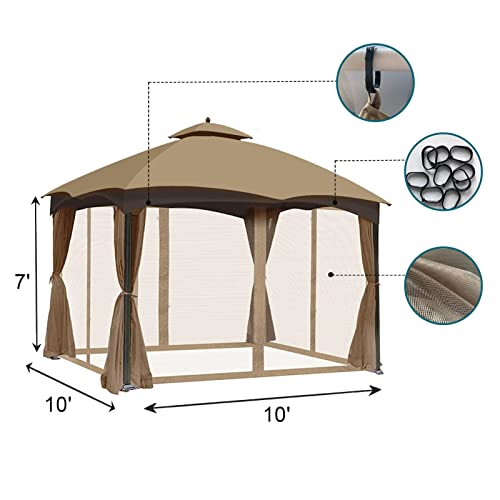 Tanxianzhe 10'X10' Gazebo Replacement Mosquito Netting 4-Panel Patio Screen Walls With Zipper (Khaki) #TOP3