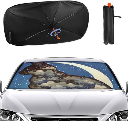 車用サンシェード 夜空の星 月 猫 ネコ柄 傘型 折りたた式 遮光 遮熱 紫外線遮蔽おしゃれ 取り付け簡単