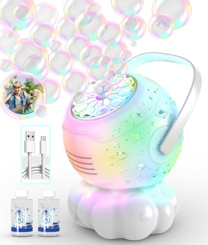 Upgraded Rechargeable Bubble Machine - Bubble Maker for Kids with 7 Color LED Light, Large Bubbles, 20.3oz Capacity, Type-C Charge - Outdoor Toys...