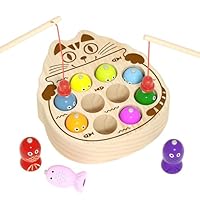 edutree Montessori Wooden Magnetic Fishing Game for Toddlers 1-3, Fishing Color Sorting Sensory Preschool Educational Learning Fine Motor Skills Toys for 2 3 4 Years Old Boys Girls