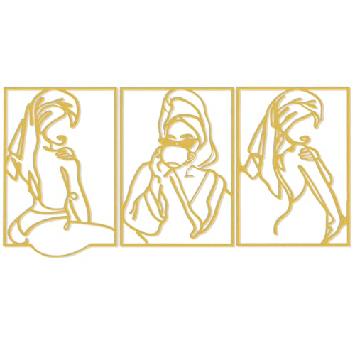 AGIOTA 3 Pcs Gold Wall Decor Metal Line Art for Living Room Wall Decor Above Bed Minimalist Decoration