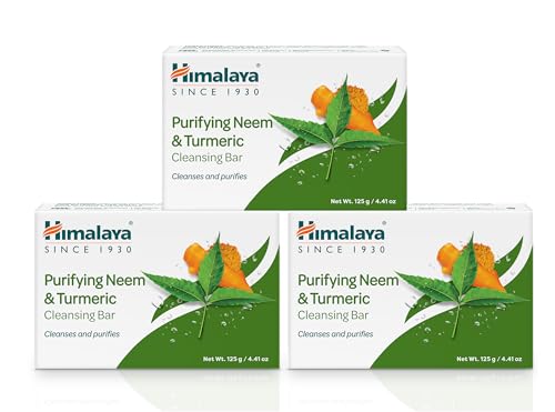 Image of Himalaya Purifying Neem & Turmeric Cleansing Bar Soap, Neem Soap Bars for Face and Body, Turmeric Soap Bar,Face Soap Bar,Face Wash Bar,Bath Soaps,Body Soap Bars,Natural Soap,Soft and Clean Skin,3 Pack