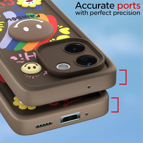 Image of Pikkme Back Cover for Vivo T3 Pro 5G / iQOO Z9s Pro 5G | Soft Silicone| Cute Rainbow Smile & 3D Cartoon Flower Design | Shockproof Raised Camera Protection Bumper Case (Brown)