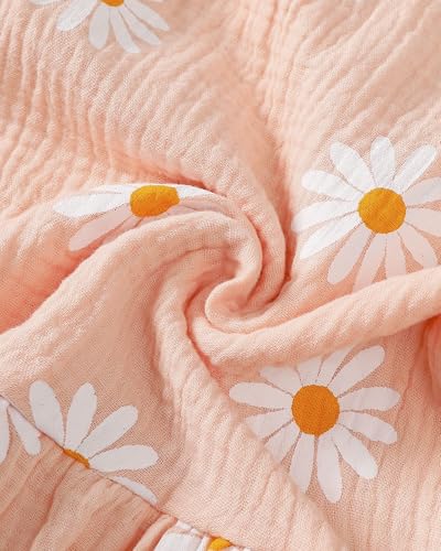 SODLON Toddler Girl Dresses 18 24 Months Baby Clothes Summer Boho Ruffle Pink Daisy Dress Sleeveless Linen Cottagecore Sundress with Hat & Bag Sweet Holiday Gifts Outfits - Thumbnail 6