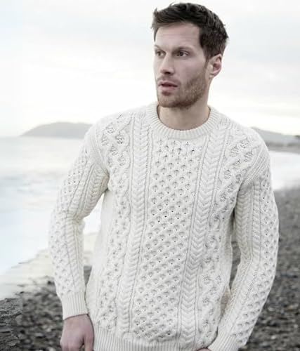 Irish Aran Cable Knit Fisherman Pullover Sweater – Thick 100% Merino Wool, Made in Ireland, Traditional Long Sleeve for Men2
