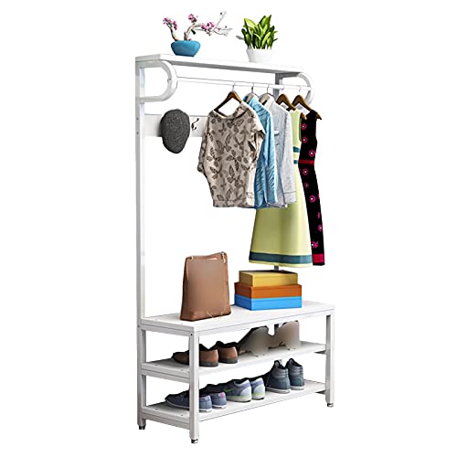 Porte-Manteau Support à Vêtements avec Banc et Rangement Chapeaux Sacs - 2