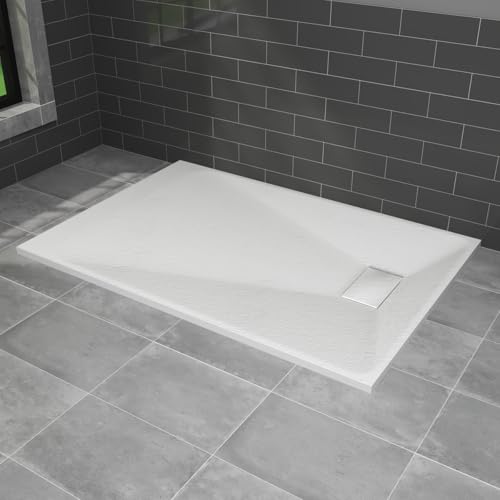 NRG 1200x900mm White Shower Base Non-Slip SMC Rectangle Shower Tray with Fast Flow Waste for Bathroom Enclosures