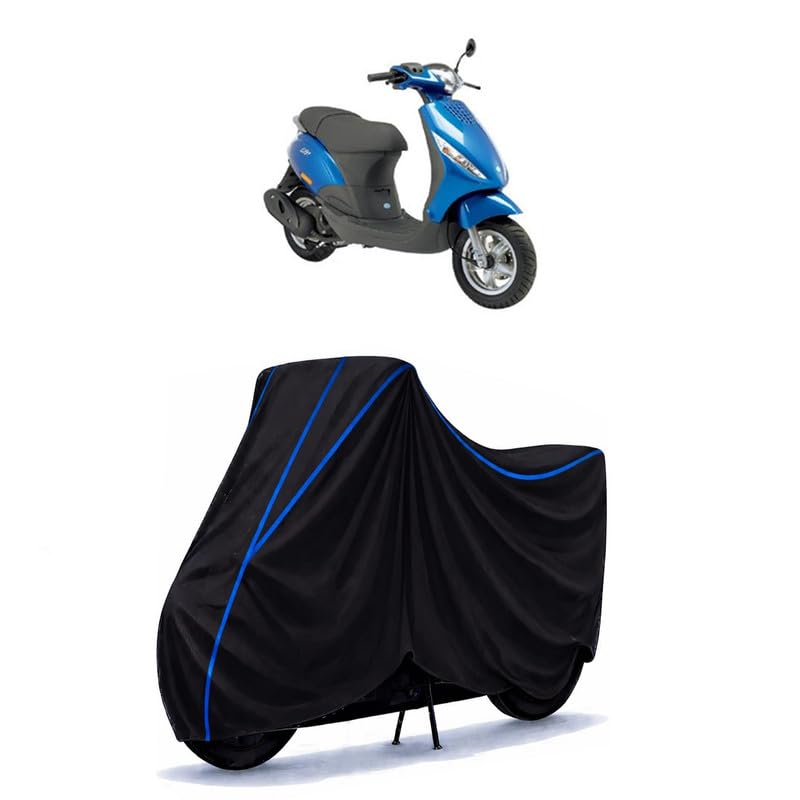 Image of Scooty Cover Water Resistant for Piaggio Zip 100 | Universal Scooter & Bike Cover | Heavy Duty UV Dust, Rain & Scratch Protection | Elastic Fit All Weather Indoor Outdoor | Black with Blue Piping