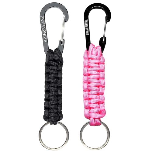 Image of BRAVESHINE Paracord Keychain Carabiner Clip, D Ring Lanyard Hanger Stroller Hook for Water Bottle, Key, Backpacks, Men, Women
