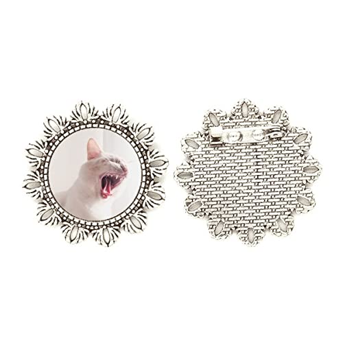 Broche de plata de gato feroz mediano para chaquetas y solapas
