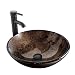 Bathroom Artistic Vessel Sink, Modern Round Tempered Glass Basin Washing Bowl, Oil Rubbed Bronze Faucet, Pop-up Drain Set