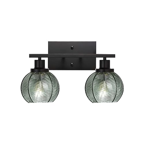 Image of Mid Century Modern Bathroom Vanity Light, 13.8 Inch Glass Wall Sconce, 2-Light Farmhouse Wall Lamp for Bathroom Mirror Powder Room