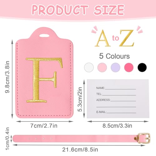 Image of Initial Letter Luggage Tags for Suitcases, Embroidered Monogrammed Suitcase Luggage Identifier Name Tag, PU Leather TSA Approved Luggage Tags, Bag Tags for Men Women Kids Luggage Handbags(Pink F)