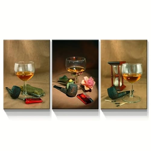 Affiche abstraite moderne 3 pièces verre à vin doré toile décoration murale maison 70x90cm