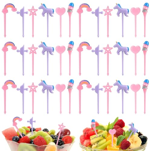KEWUF 30 Pezzi Frutta Forchettine Bambini, Unicorno Mini Cartoon Bento
