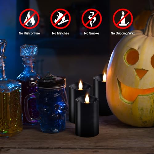 Image of 3PCS, 3 x 5 inches Flameless Candle with Remote Control, 3D Flickering Wick, Real Wax Pillar LED Candles, Battery Candles,with Timer,for Holiday Home Decor, Black