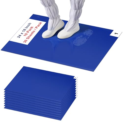 Image of Sticky Adhesive Mat Tacky Pads 300 Sheets, 10 Pack of 30 Sheet 18'' x 24'' / 45 x 60 cm, Thickened Cleaning Mats for Shoes, Construction, Cleanroom, Laboratories, Hospitals, Dogs, Pets, Home- Blue